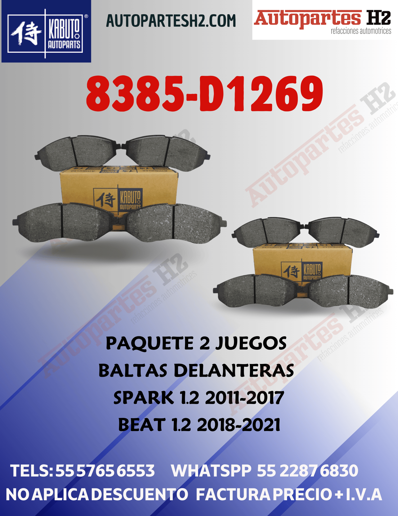 PAQUETE 2 JGOS DE BALATAS DELANTERA SPARK 1.2 2011-2017 